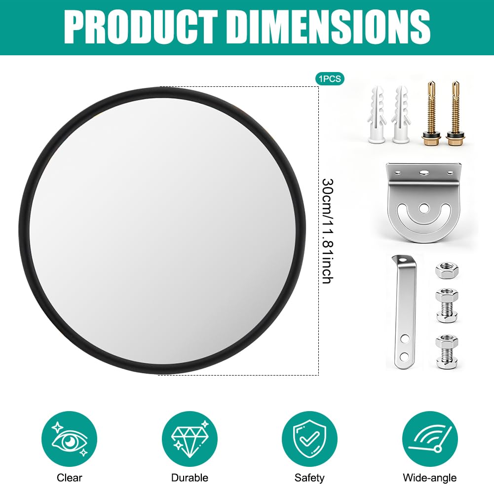 Miroir de Circulation, Miroir de Signalisation Convexe 30 cm, Miroir de Circulation réglable, Miroir de sécurité, Miroir Grand Angle Convex Rond, Miroir panoramique, pour garage allée entrepôt cours