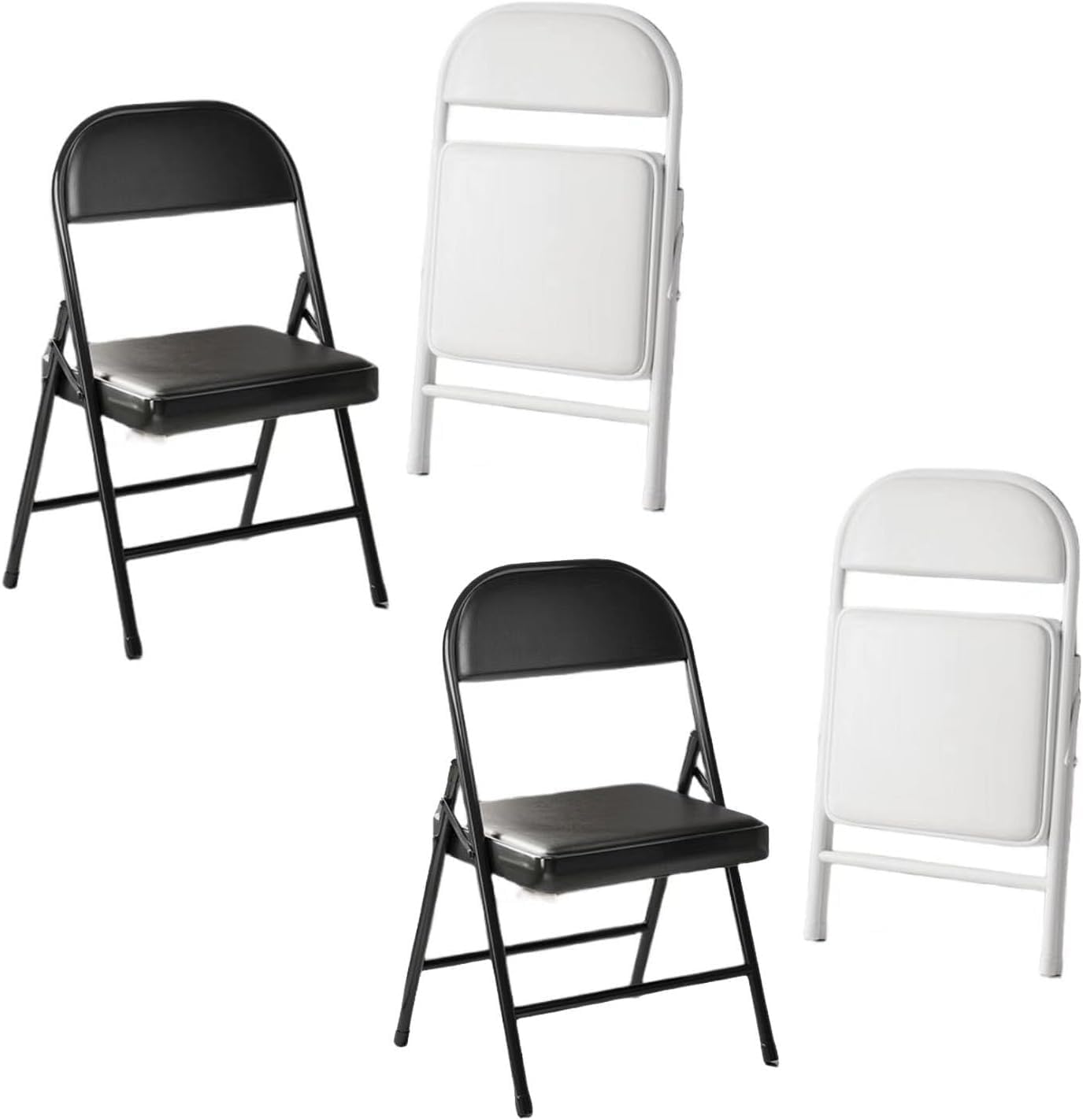 Black/White Folding Chairs Set of 6 Comfortable Padded Chairs 2 Pack & 4 Pack Options Foldable for Party(Set of 2)