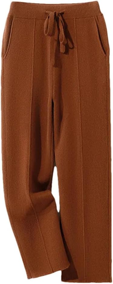 Men's Elastic Waist Drawstring Straight-Leg Pants 100% Cashmere Knitted Pants Winter Soft Comfortable Trousers