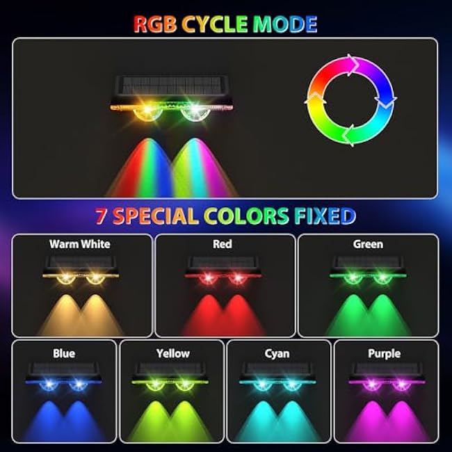Solar Fence Lights Outdoor, 7 Fixed Colors ¨Õ Color Changing IP65 Waterproof Solar Powered Lights for Backyard/Patio/Fence/Wall/Deck/Step/Porch/Railings/Pool (8pack)