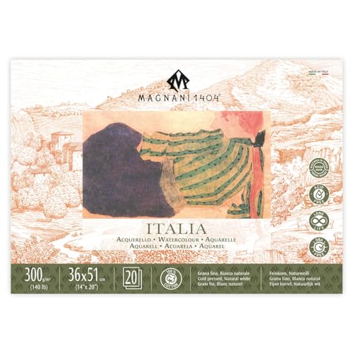 Papel de acuarela Magnani 1404 Italia 100% algodon 20 hojas de 14x20 pulgadas y 140 libras