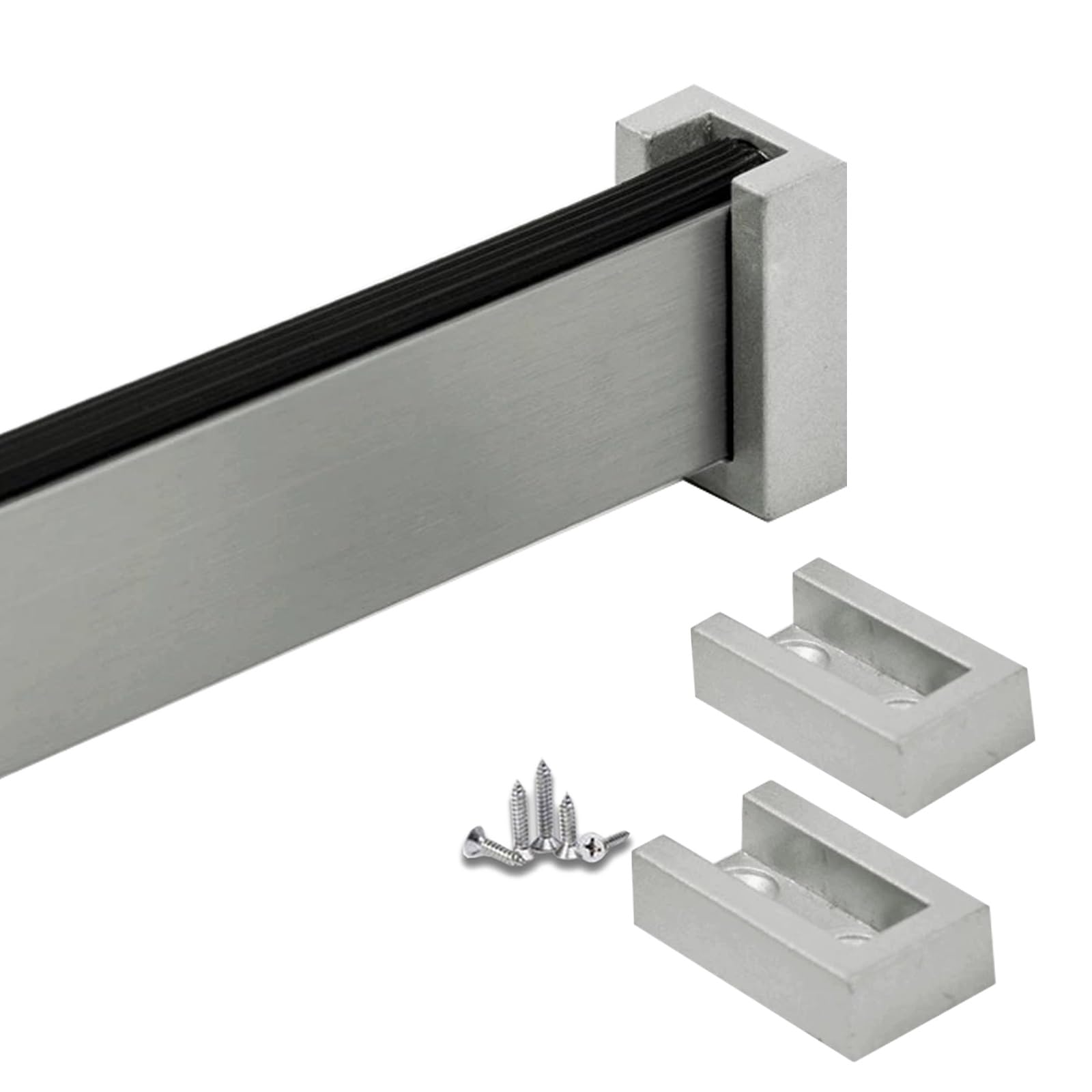 Heavy Duty Closet Rod, Customizable Hanging Rods & Aluminum Clothe Garment Bar with Flange Set, Cuttable Wardrobe Poles for Laundry/Balcony/RV(Light Gray,Closet Width 50cm/19.7")