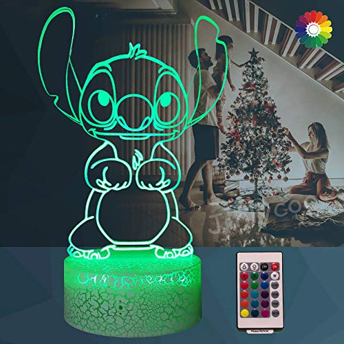 Lampe Stitch,Veilleuse de dessin animé 3D enfant rechargeable Lampe de chevet de chambre USB Télécommande 16 couleurs Lampe de bureau Illusion Décoration de chambre de bébé doux fille(Crack Stitch) Cover