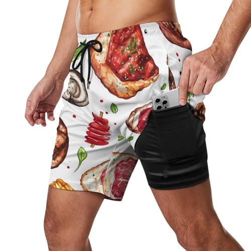 Meat Food and Barbecue Men's Swim Trunks with Compression Liner Beach Shorts with Pockets Quick Dry2