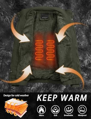 Image of CRYSULLY Men's Winter Casual Thicken Multi-Pocket Field Jacket Outwear Fleece Cargo Jackets Coat