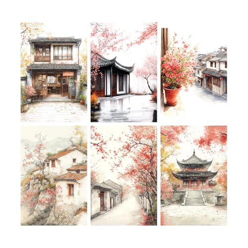 Image of SiddArtify Asian Architecture Wall Art Poster Print Set - Watercolor Building Prints for Living Room Bedroom Office Decor - Set of 2-4x6 Inch - Board (Pack of 6) - Sticker (Pack of 6)
