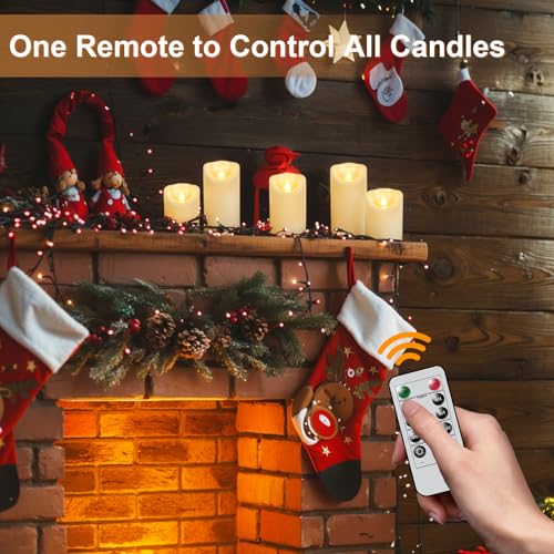 Image of GenSwin Flameless Candles with Remote Timer, 6Pcs Ivory Indoor LED Battery Operated Candles, Won't Melt, Plastic Pillar Candle with 3D Wick for Home Party Decor Table Centerpieces(D3 inch x H4 inch5 inch6 inch)