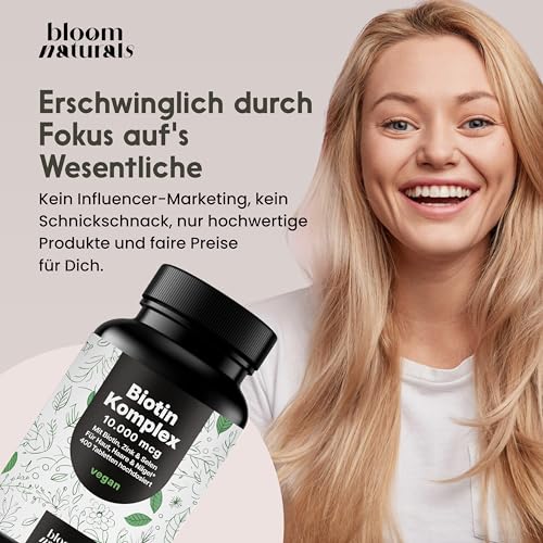 Biotin hochdosiert - 10.000 mcg - 400 Tabletten - Komplex mit Zink & Selen - Vegan & produziert in Deutschland - Verpackung kann variieren