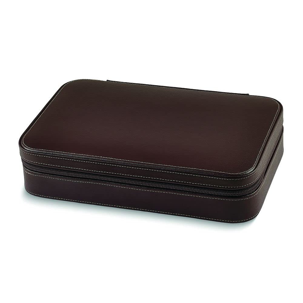 Brown Leather Two Watch and Two Eyeglasses Holder Storage Travel Case