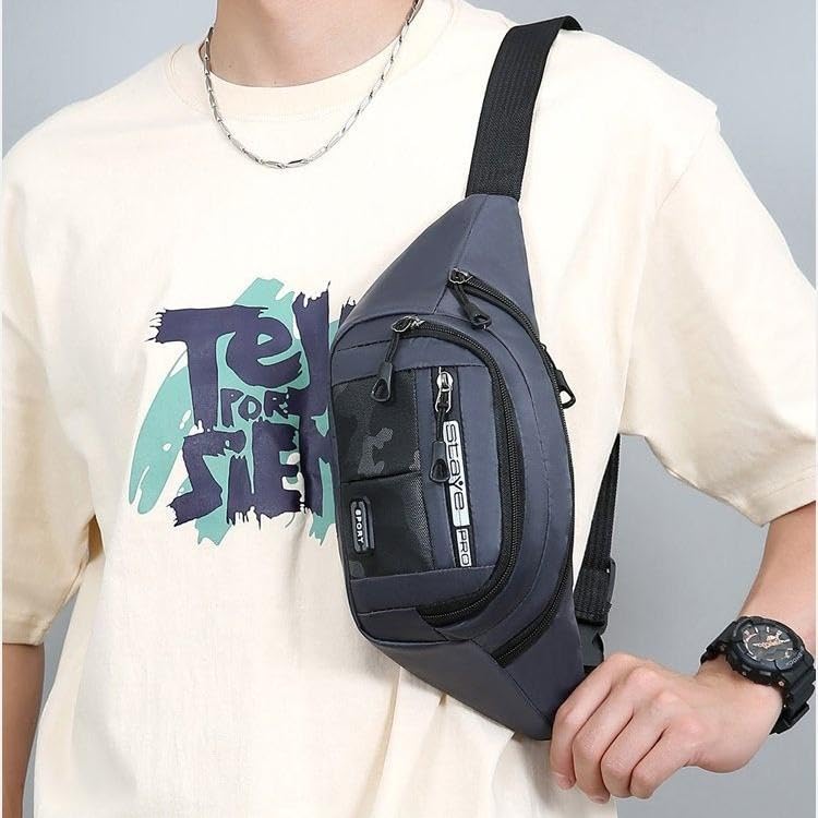Image of Waist Bag for Man & Woman | Travel Handy Hiking Running Pouch with Zipper | Adjustable Strap Fanny Pack for Documents Money Card Phone Earphone (Neavy Blue)
