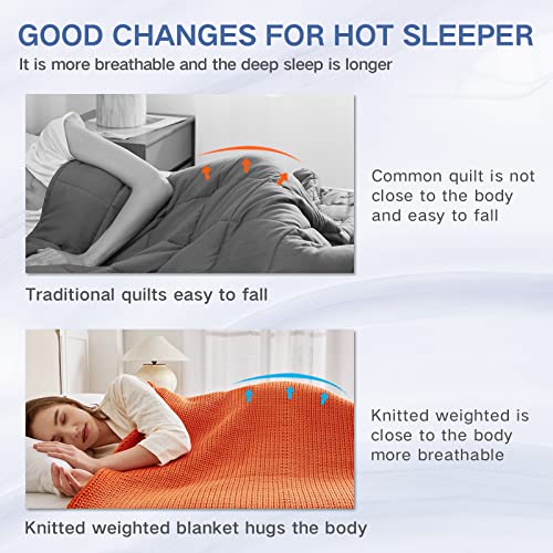 Guohaoi Knitted Weighted Blanket for Adults (Orange 60"x80" 15lbs) No Beads Cooling Throw Blanket for Hot Sleepers, Home Decor Breathable Chunky Knit Heavy Blanket Use on Queen/King Size Bed