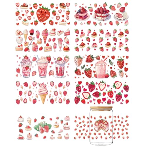 GOMAKERER 10 Sheets Strawberry UV DTF Wraps