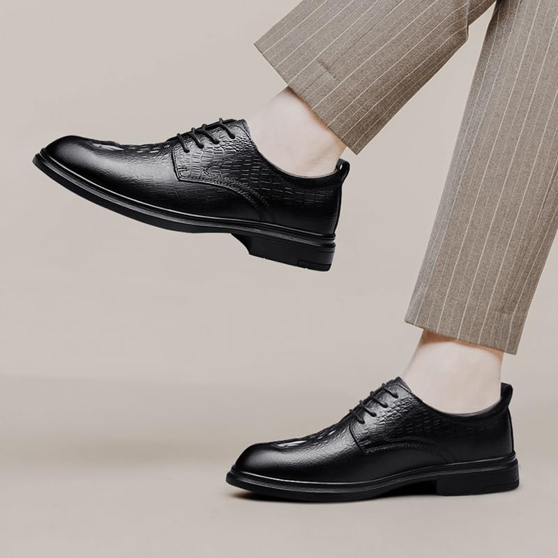 Mens French Leather Oxford Dress Shoes Lace Up Round Toe Slip Resistant Business Casual Shoes for Wedding Prom and Office Wear3