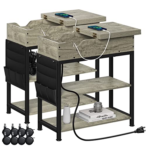 Sjie End Table Set Of 2, Sofa Side Tables,Bedside Tables/Nightstands With Charging For Living Room,Bedroom,Office,Grey #TOP9