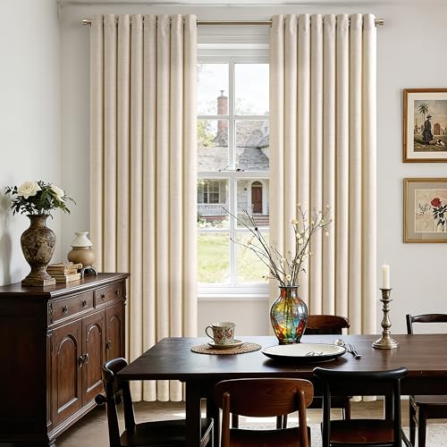 Image of 102 Inch Length Warm Beige Curtains Ecru Flax Burlap 2 Panels