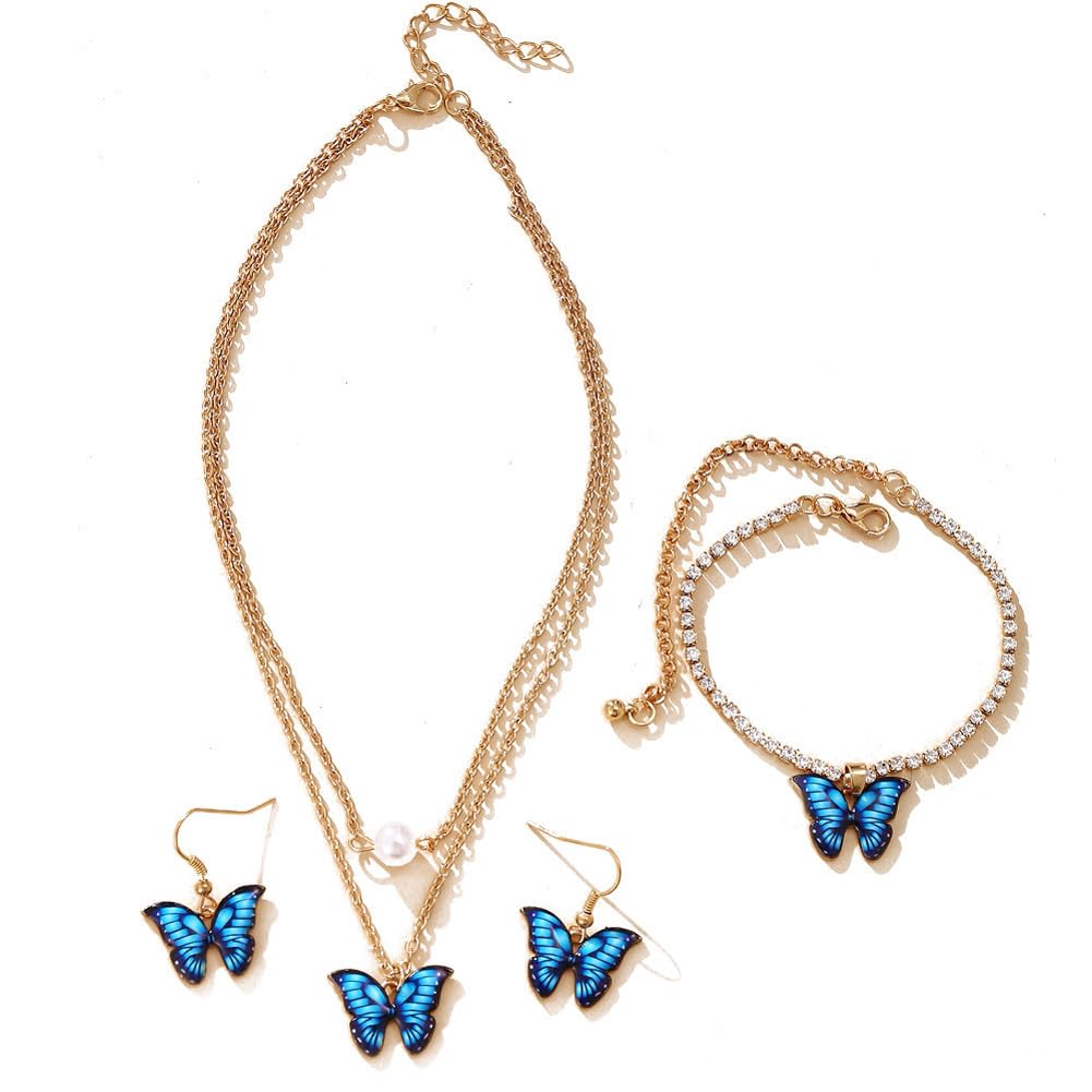 Shining Diva Fashion Latest Stylish Design Fancy Butterfly Crystal Earrings Bracelet Necklace Jewellery Set for Women (15795s) (B0CV549DDG) Amazon Price History, Amazon Price Tracker