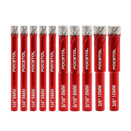 Tile Drill Bit Set 10pcs - Diamond Hole Saw Carbide Drill with Round Shank