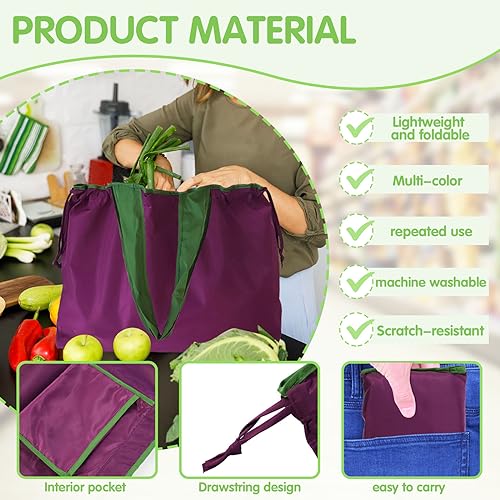 Realand Reusable Grocery Bags 4 Pack Large Heavy Duty Ripstop Shopping Colorful Foldable Tote Bulk with Pouch & Drawstring Machine Washable Nylon Lightweight for Pocket - Image 3