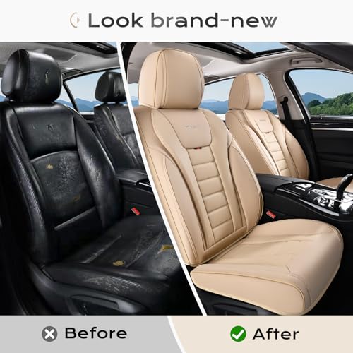 Image of Coverado Car Seat Covers, Front Covers for Cars, Car Seat Cover Front Seats, Automotive Seat Cover, Waterproof, Leather Car Seat Cushion, Universal Interior Covers Seat Protectors for Most Cars