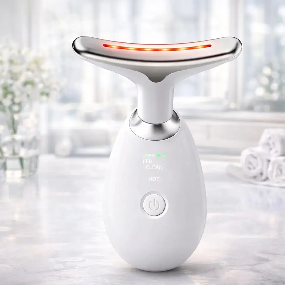 Massageador Facial LED 7 Cores com EMS e Aquecimento – Aparelho de Vibração para Cuidados com a Pele, Estimula a Circulação e Firmeza Facial | Qualidade Premium - LoomaStore