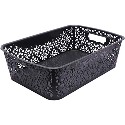 Image of Cutting Edge Essentials Plastic Storage Baskets /Shelf /Turkish Rack without Lid - Set of 2 for Fruit Vegetable Bathroom Stationary Home Basket with Handle (Black, Medium)