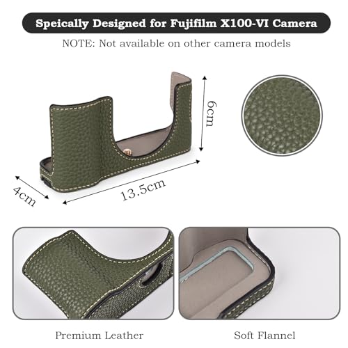 Funda media para cámara Fujifilm X100VI de cuero PU verde miniatura 2