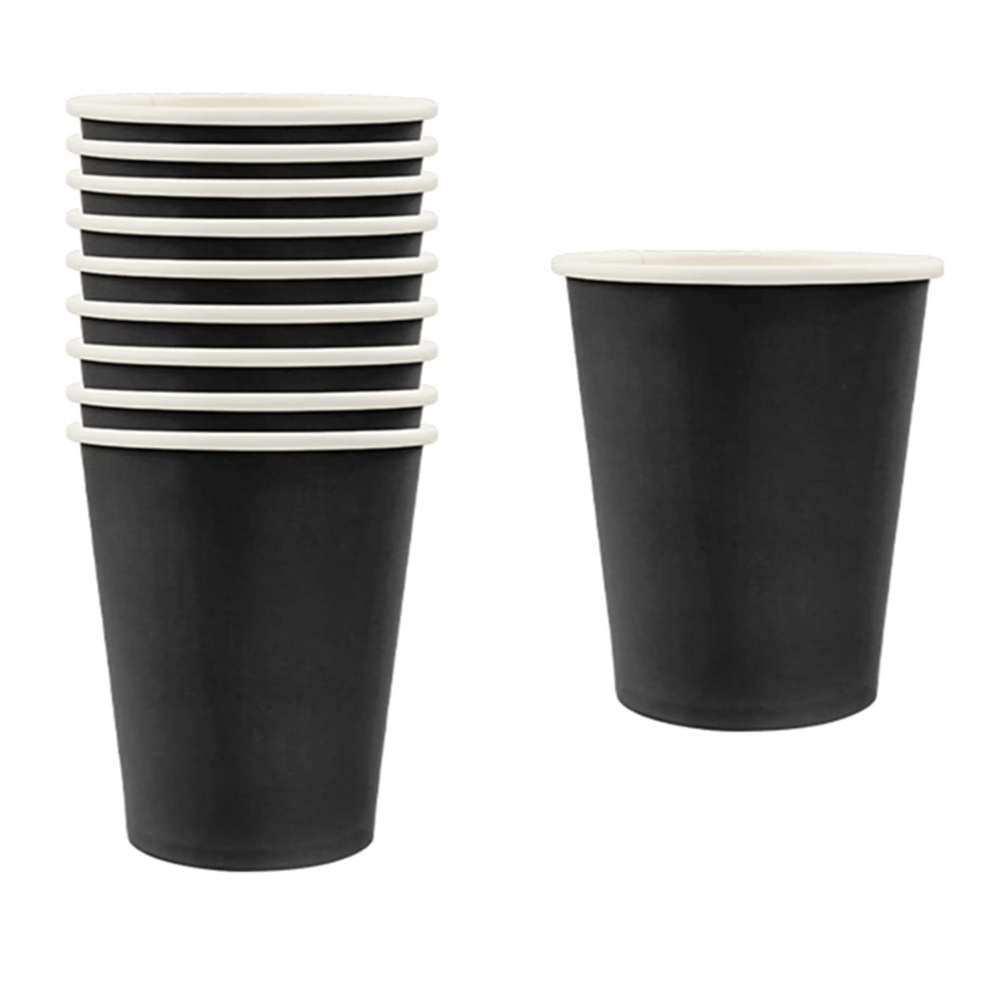 Aisszhao 16pcs Black Paper Cups 9 Ounce Solid Color Paper Cups,Disposable Party Cups Tableware B'Day Decor Cups Him,Her,Men,Women,Adults Tea Party,Drinking Cups Party B'Day Supplies (AZCSCJ0308)