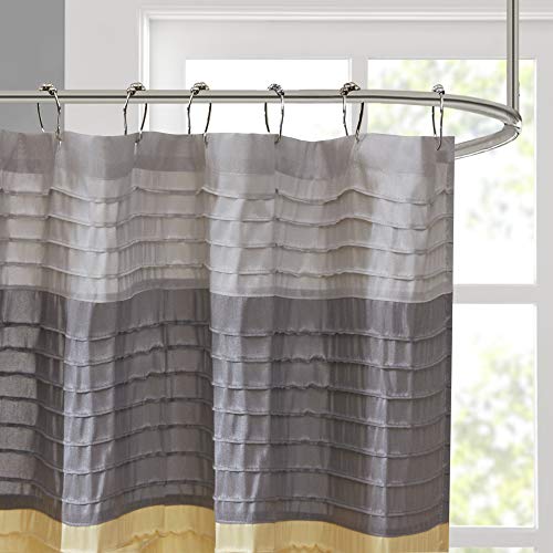 Madison Park Bathroom Shower Faux Silk Pieced Striped Modern Microfiber Bath Curtains, Polyester, Yellow, 72" W x 72" L (Pack of 1) - Image 3