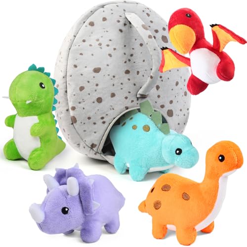 BenBen 5 Stück Dino Kuscheltier Dinosaurier Plüschtier mit Tasche Niedlich Weich Geschenk für Jungen und Mädchen