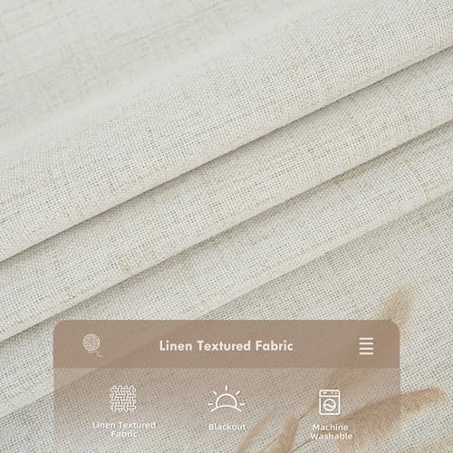 DriftAway Double Layer Linen Blackout Tie Up Curtains Thermal Insulated Fully Lined Balloon Roman Shade Bathroom Window Adjustable Rod Pocket for Small Window 31 Inch by 47 Inch Beige