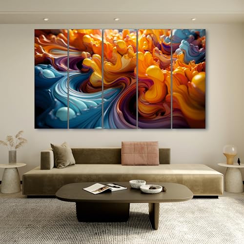 Image of The Castle Decor Abstract Art Multiple Frames Wall Painting for Living Room, Bedroom, and Hotels - Wooden Framed Digital Artwork (Multi Color - Design 5, 36x60 Inch)