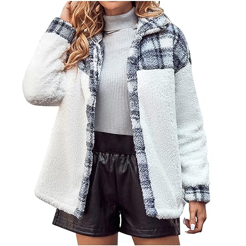 oglccg-Damen-Fleecejacke-mit-Durchgehendem-Reissverschluss-Stehkragen-Frauen-Leichte-Karierte-Fleece-Sweatjacke-Damenjacke-fuer-Laufen-Wandern-und-Freizeit-Damen-Fleecejacke-Jacke-Uebergangs-Sweatjack