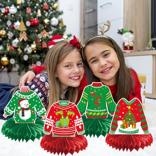 Christmas-Honeycomb-Centerpieces-Christmas-Sweater-Table-Centerpieces-Ugly-Christmas-Sweater-Party-Decorations-Winter-Holiday-Party-Supplies-Christmas-Party-Decorations-9Pcs Christmas Honeycomb Centerpieces Christmas Sweater Table Centerpieces Ugly Christmas Sweater Party Decorations Winter Holiday Party Supplies Christmas Party Decorations 9Pcs