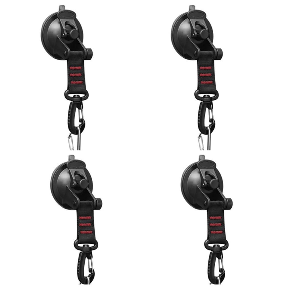 Bloepum 4 Piece Heavy Duty Suction Cup 360° Rotating Camping Suction Hooks With D Ring For Awning-Red