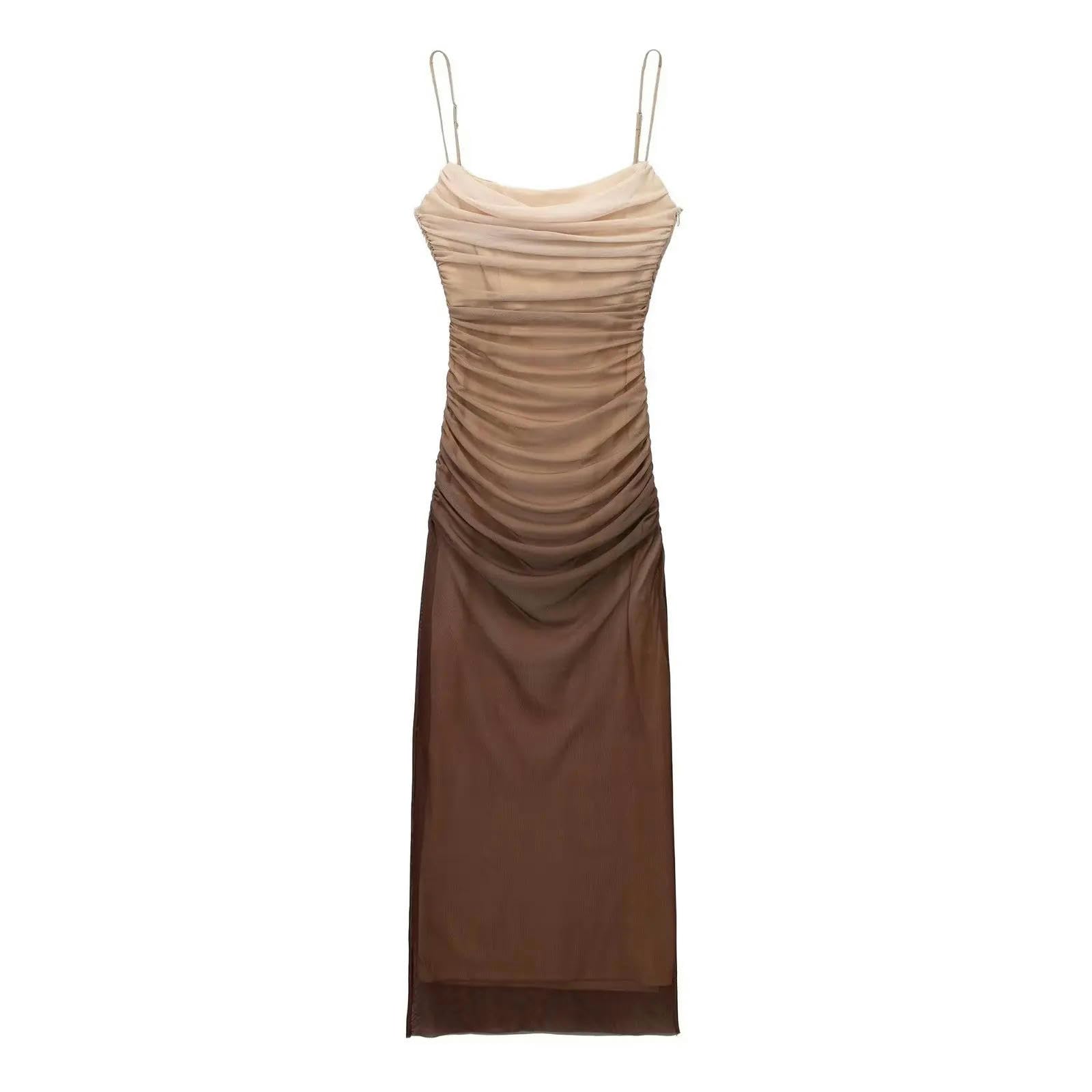 wickelkleid Damen Gradient Mesh Schlinge Kleid Frauen Mode Schlank Zurückless Abschlussball Kleider Elegante Lässige Weibliche Robe S