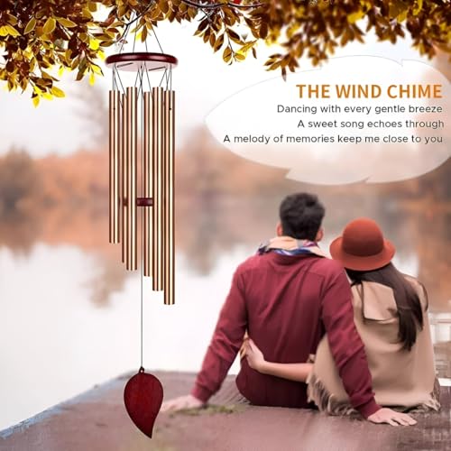 Image of Wind Chimes for Outside, 30 inch Wooden Sympathy Wind Chimes Memorial Wind Chime for Loss of Loved One Mother Father, Sympathy Gift Home Decor Outdoor Garden Patio (Gold)