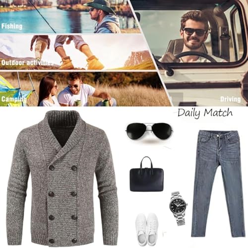 Men's Lapel Double-Breasted Knitted Cardigan Blazer Men's Shawl Collar Cardigan Sweater Slim Fit Button Down Knit Sweater3