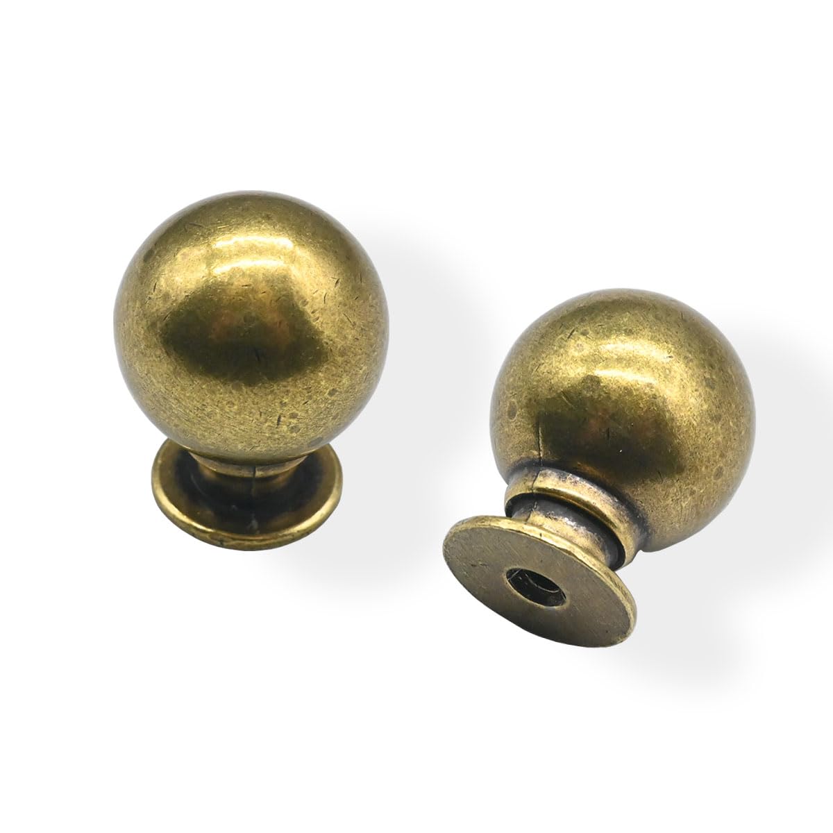 CABDM 20 Pack Burnished Brass Cabinet Knobs - Single Hole Center 1-1/4 Inch Zinc Vintage Antique Kitchen Cabinet Pull Hardware for Drawer, Kitchen