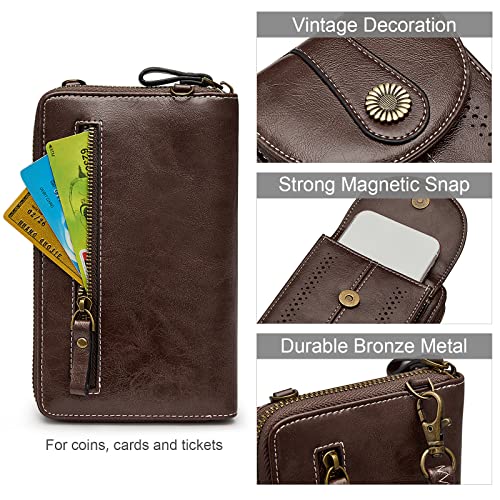 S-ZONE Women RFID Blocking Crossbody Cell Phone Purse Small Faux Leather Wallet Purse4