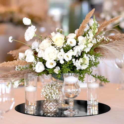 Image of Thyle 12 Pcs 10 Inch Acrylic Round Mirrors for Tables Centerpieces Circle Mirrors Candle Plates for Wall Wedding Table Centerpieces for Baby Shower Party, Thickness 1 mm (Black)