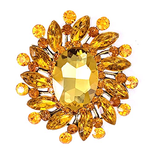 Image of SELOVO Flower Rhinestone Statement Brooch Pin Broach Antique Gold Tone