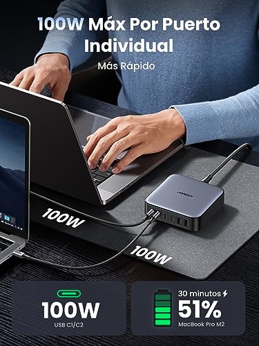 Cargador USB C 200W UGREEN Nexode con 6 puertos GaN para MacBook y iPhone 6