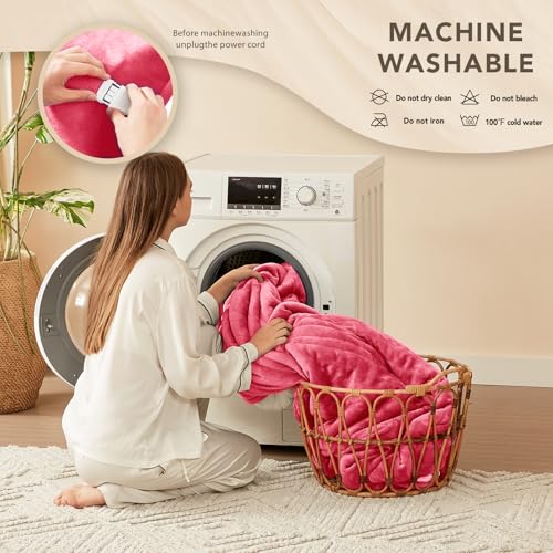 Image of Homemate Heated Electric Blanket Twin 62 inchx84 inch Heating Throw Blanket | Fast Heating with 10 Heating Levels 8 Hours Auto Off Over-Heated Protection Warm Soft Flannel Winter Gifts for Women ETL