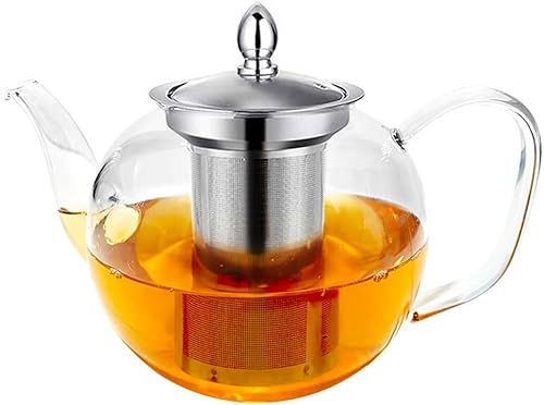 Tetera de vidrio de 40 onzas, hervidor de té de vidrio de 40.6 fl oz con infusor extraíble para té de hojas sueltas, tetera de vidrio grueso con disponible en Yaxa Venezuela