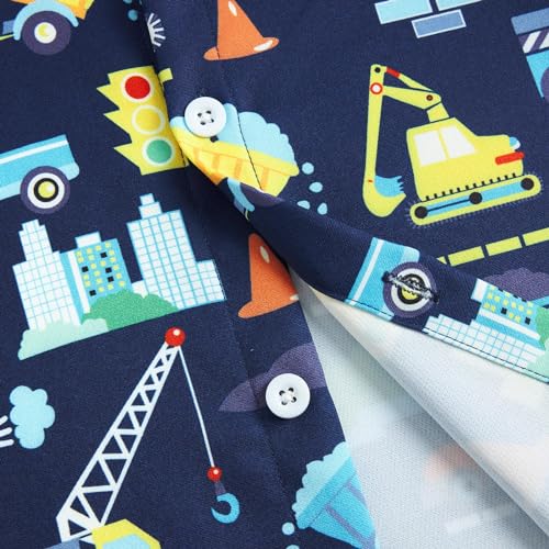 Enlifety 3T 4T Boys Truck Excavator Print Shirts Toddler Hawaiian Dress Shirt Short Sleeve Button Down Navy Blouse For Casual Beach School thumb #5
