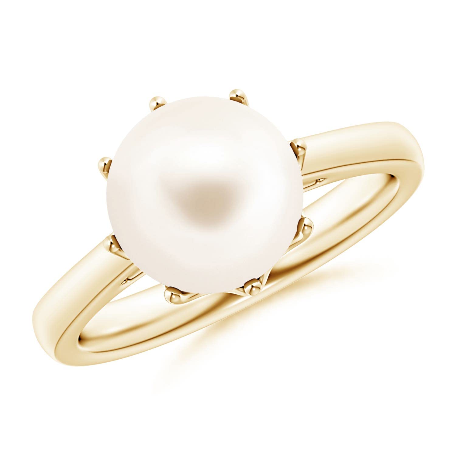 Angara Freshwater Pearl Solitaire Ring for Women | Round Freshwater Cultured Pearl Solitaire Ring in 14K Solid Gold/Silver | June Birthday,