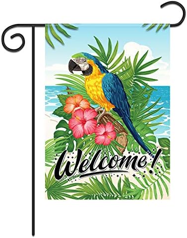Parrot Garden Flag Parrot Yard Sign Beach Party Decorations Garden Decor Lawn Outdoor Decorations Yard Flags Welcome Tropical Rest Outdoor Ornament Double Side Welcome Summer House Flag Summer Garden Banner