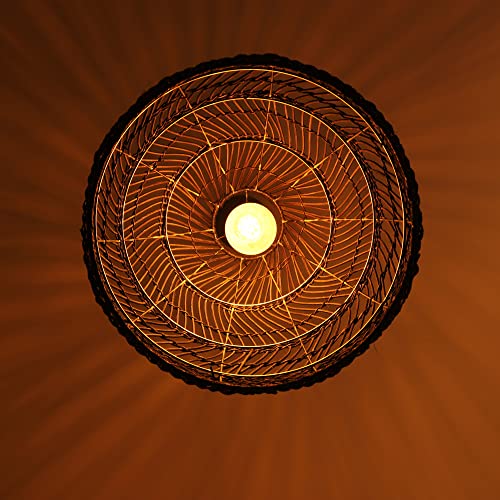 Aeyee Bamboo Pendant Light Fixture Boho Style 1 Lights Rattan Pendant Lamp Woven Hanging Light for Kitchen Island Nursery in Black(13.7" W) by Aeyee - Image 8
