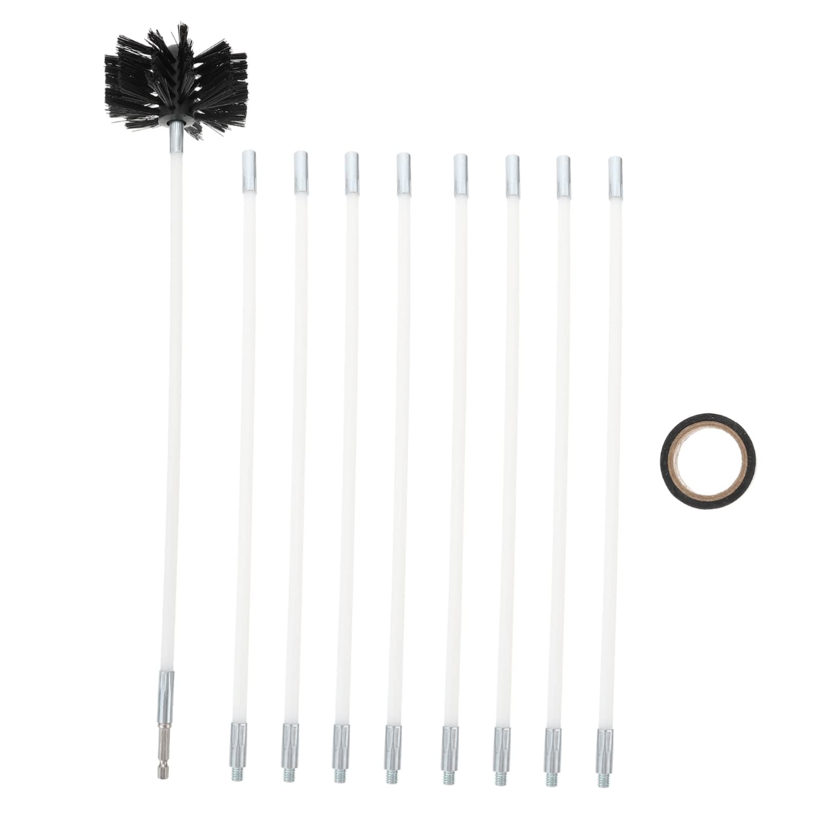 Spazzola per Pulizia Stufa Nylon Bianco, Set da 1 Aste | Aste Flessibili Estendibili, Montaggio Semplice, Compatibile Trapano Elettrico, per Condotto e Stufa