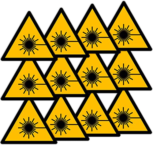 Becral - Pegatina Rayo Láser/Señal Triángulo W004 homologado, ASR A1.3, DIN EN ISO 7010 poliéster Amarillo negro (70mm - 12 unidades)